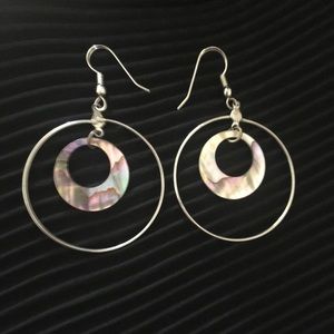 Sterling silver vintage abalone hoops